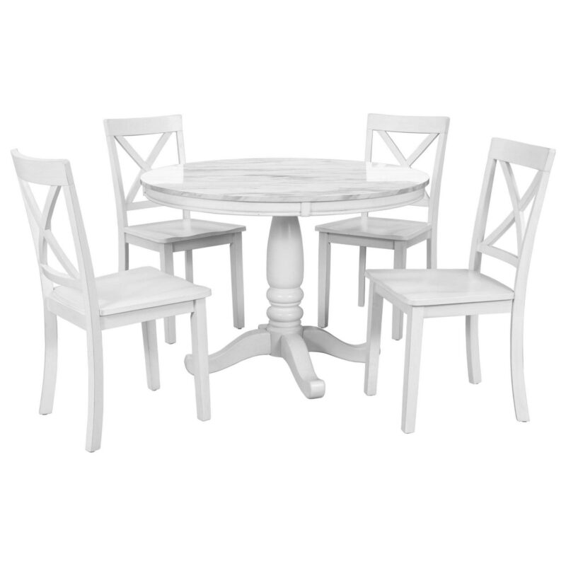EUROCO 42  5-Piece Round Dining Table Set,Kitchen Table Set with Solid Wood Table and 4 Chairs for Dining Room,White - Image 8