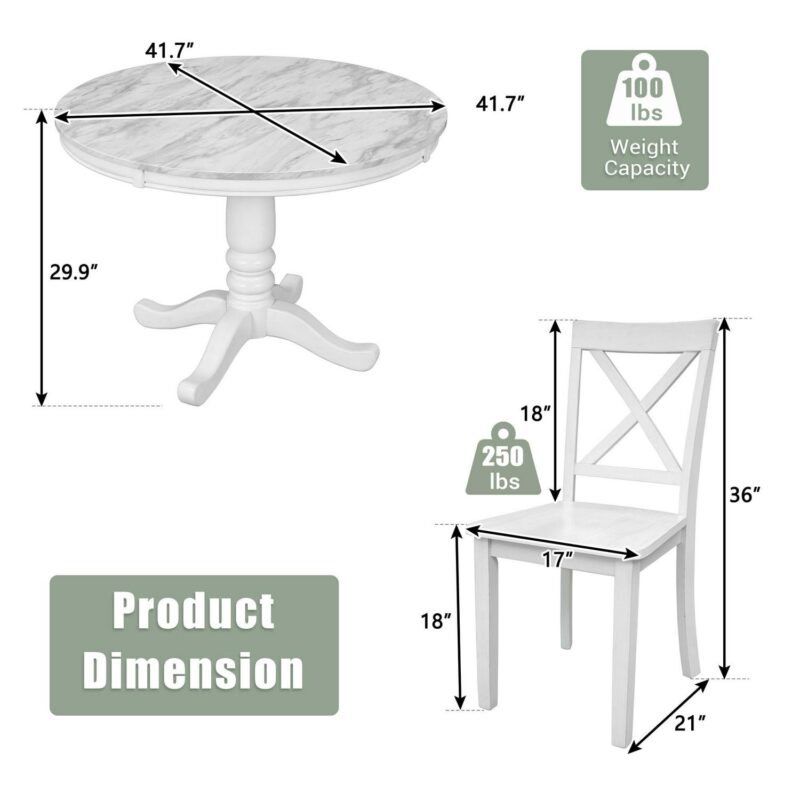 EUROCO 42  5-Piece Round Dining Table Set,Kitchen Table Set with Solid Wood Table and 4 Chairs for Dining Room,White - Image 6