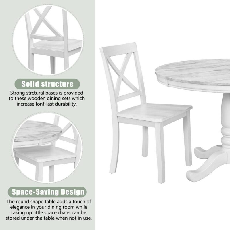 EUROCO 42  5-Piece Round Dining Table Set,Kitchen Table Set with Solid Wood Table and 4 Chairs for Dining Room,White - Image 5