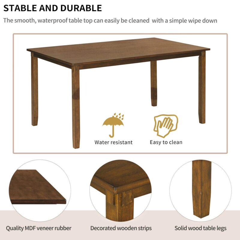 EUROCO 6-Piece Kitchen Dining Table Set Wooden Rectangular Dining Table, 4 Fabric Chairs and Bench Family Furniture - Image 5