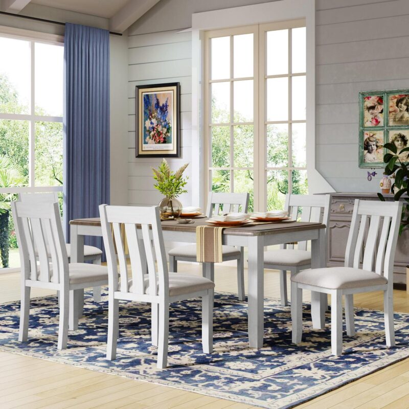 EUROCO 7 Piece Solid Wood Dining Set,70  Dining Room Table Set with Extendable Table,Removable Leaf and 6 Upholstered Ergonomically Desiged Chairs,Rectangle Dining Table Set for 6-8 - Image 5