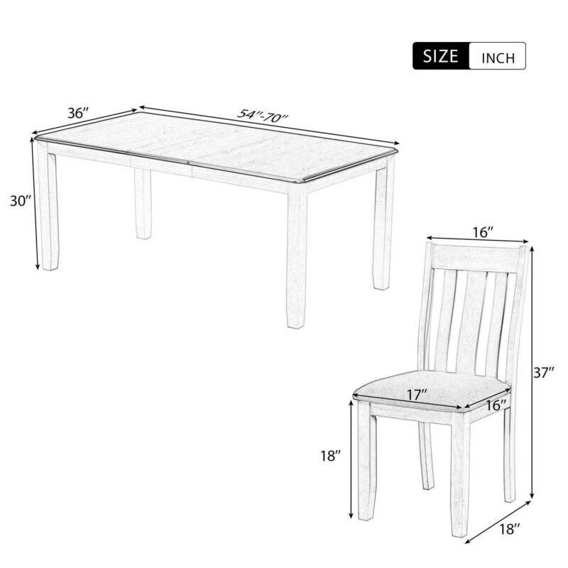 EUROCO 7 Piece Solid Wood Dining Set,70  Dining Room Table Set with Extendable Table,Removable Leaf and 6 Upholstered Ergonomically Desiged Chairs,Rectangle Dining Table Set for 6-8 - Image 7