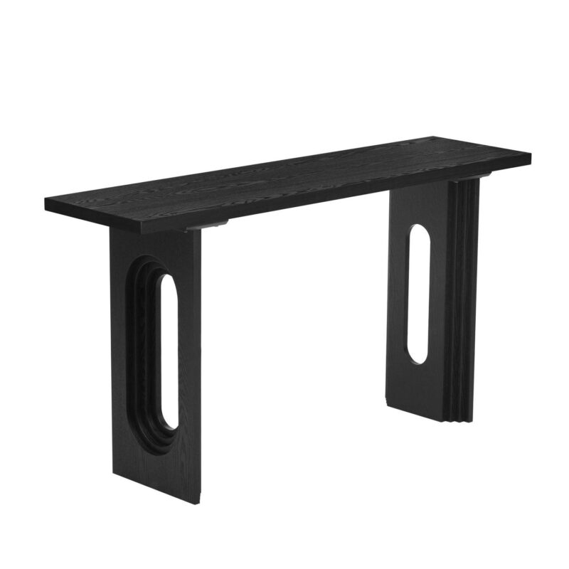 EUROCO Modern Console Table with Round Hollow Legs ,59.2  Long Narrow Sofa Table Behind The Couch, Fraxinus Mandschuric Solid Wood Veneer Entryway Table for Entrance, Hallway, Living Room,Black - Image 3