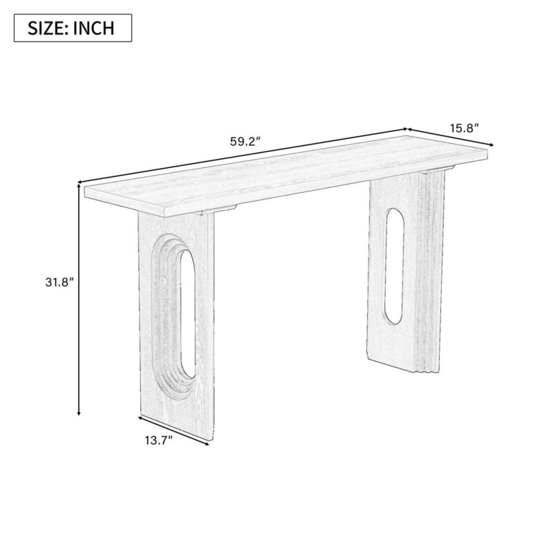 EUROCO Modern Console Table with Round Hollow Legs ,59.2  Long Narrow Sofa Table Behind The Couch, Fraxinus Mandschuric Solid Wood Veneer Entryway Table for Entrance, Hallway, Living Room,Black - Image 6
