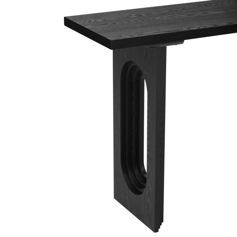 EUROCO Modern Console Table with Round Hollow Legs ,59.2  Long Narrow Sofa Table Behind The Couch, Fraxinus Mandschuric Solid Wood Veneer Entryway Table for Entrance, Hallway, Living Room,Black - Image 5