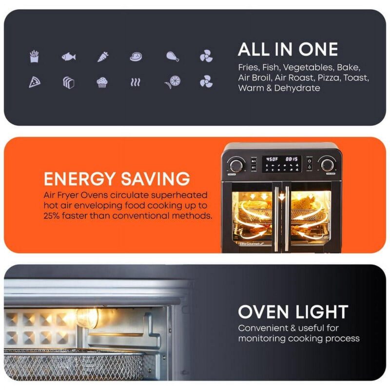 Elite Gourmet French Door 23 L Air Fryer Oven, Black - Programmable - Image 5