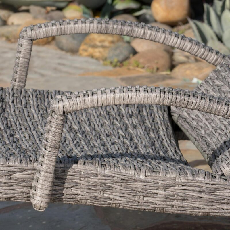 Emerald Outdoor Armed Wicker Chaise Lounge, Set of 2, Grey - Image 6