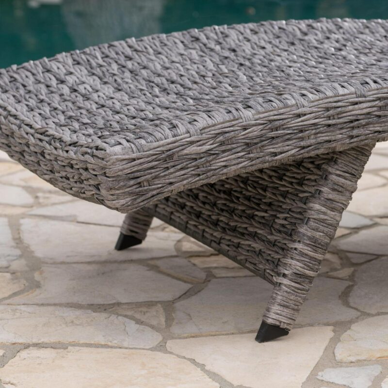 Emerald Outdoor Armed Wicker Chaise Lounge, Set of 2, Grey - Image 2