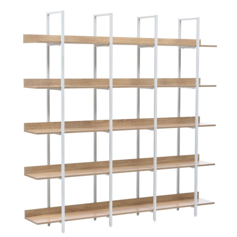 Euroco 5 Tier Bookcase with Open Shelves, Industrial Bookshelf with Metal Frame, 71  Bookshelf for Home Office, Oak and White - Image 8