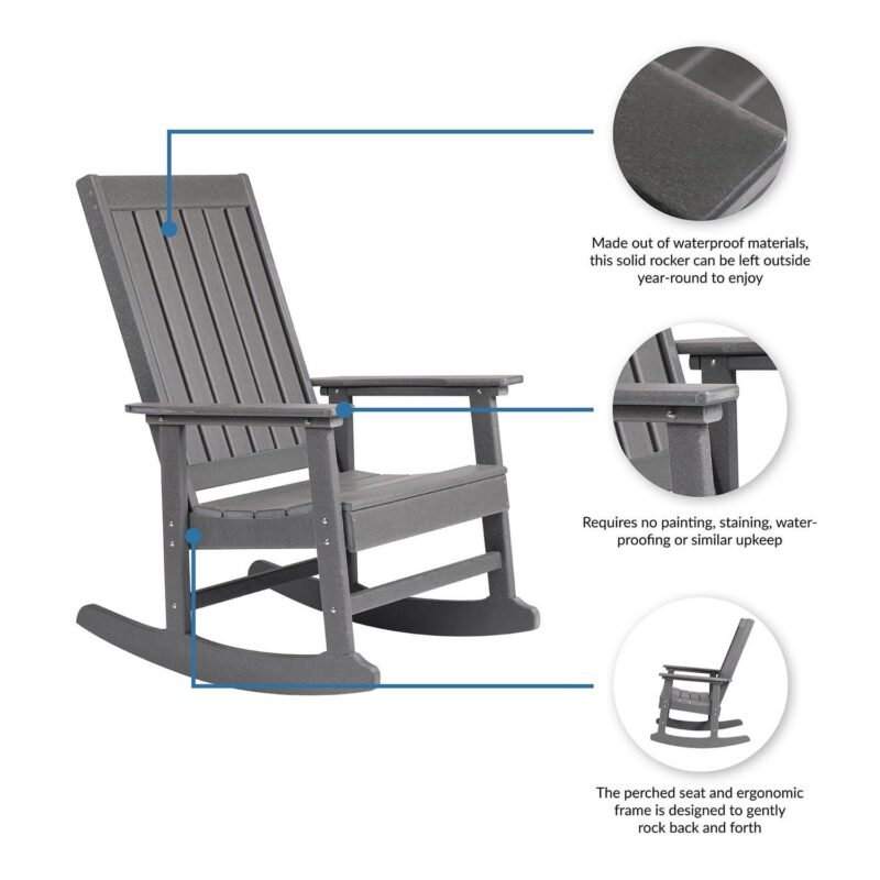 Ez-Care Tek-Wood Adirondack Rocker - Slate Grey - Image 7