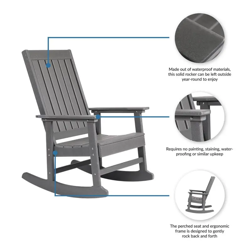 Ez-Care Tek-Wood Adirondack Rocker - Slate Grey - Image 7