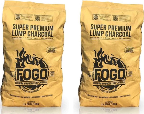 FOGO Super Premium Hardwood Lump Charcoal, Natural, Large Sized Lump Charcoal for Grilling and Smoking, Restaurant Quality, 17.6 Pound Bag, 2-Pack
