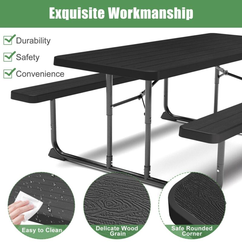Fenbeli 6-Foot Outdoor Folding Picnic Table, Black - Image 4