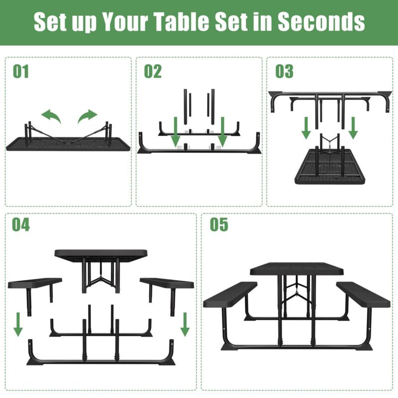 Fenbeli 6-Foot Outdoor Folding Picnic Table, Black - Image 9