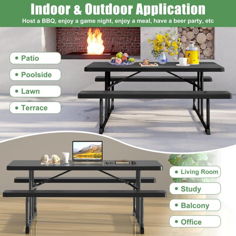 Fenbeli 6-Foot Outdoor Folding Picnic Table, Black - Image 10