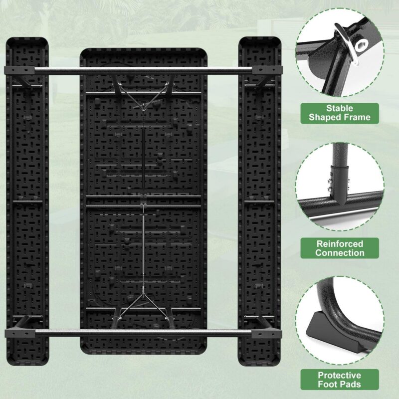 Fenbeli 6-Foot Outdoor Folding Picnic Table, Black - Image 3