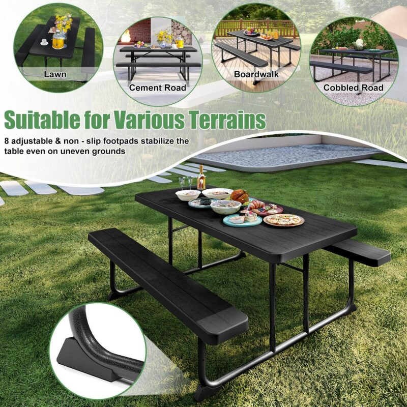Fenbeli 6-Foot Outdoor Folding Picnic Table, Black - Image 11