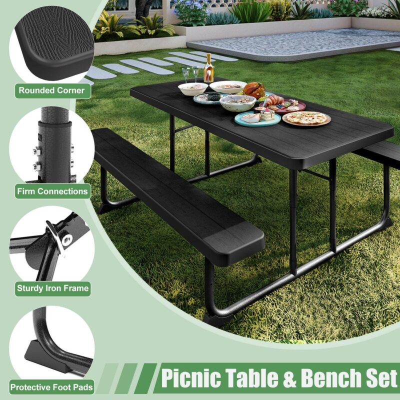 Fenbeli 6-Foot Outdoor Folding Picnic Table, Black - Image 5