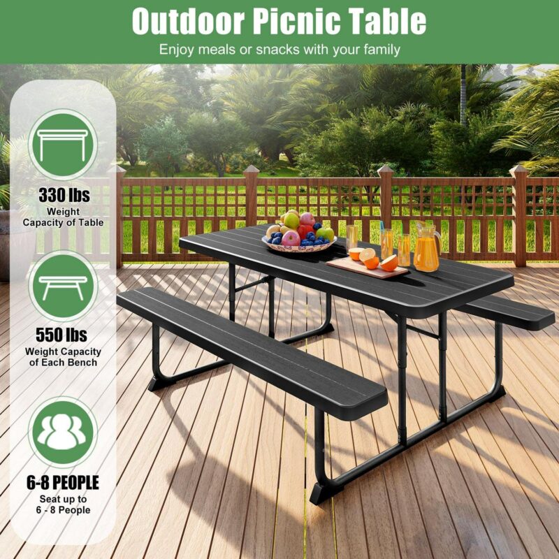 Fenbeli 6-Foot Outdoor Folding Picnic Table, Black - Image 6