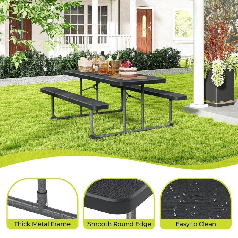 Fenbeli 6ft Outdoor Picnic Table with Benches Folding Picnic Table Set for Camping, BBQ, and Patio Use, Black - Image 5