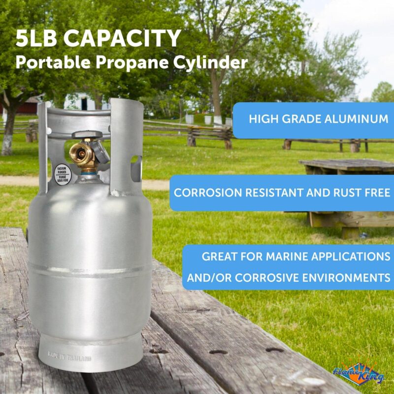 Flame King 5LB Aluminum Propane Tank with Gauge and OPD Valve, Corrosion-Resistant and Rust-Free - Image 2
