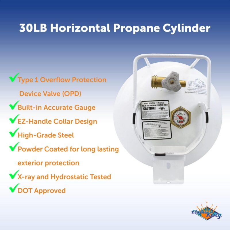 Flame King Empty Steel Horizontal Propane Tank Cylinder with OPD and Built-in Gauge, 30 Lbs - Image 2
