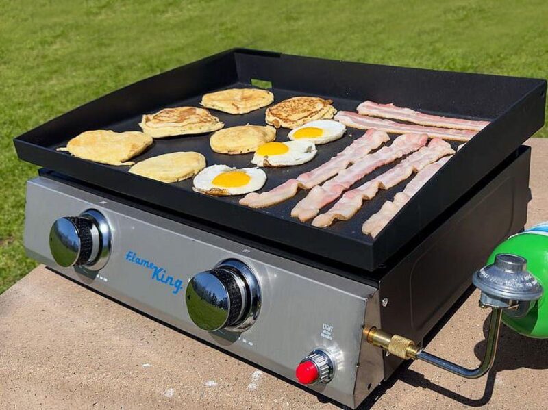 Flame King Portable Tabletop Propane Griddle Grill for Outdoor Cooking, Cast Iron, 2-Burner - Image 2