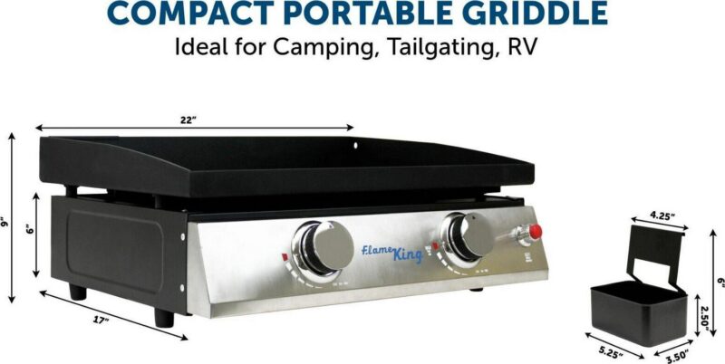 Flame King Portable Tabletop Propane Griddle Grill for Outdoor Cooking, Cast Iron, 2-Burner - Image 3