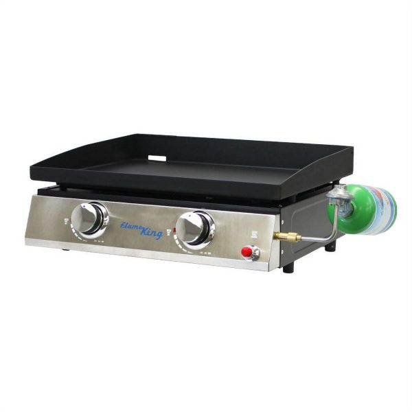 Flame King Portable Tabletop Propane Griddle Grill for Outdoor Cooking, Cast Iron, 2-Burner
