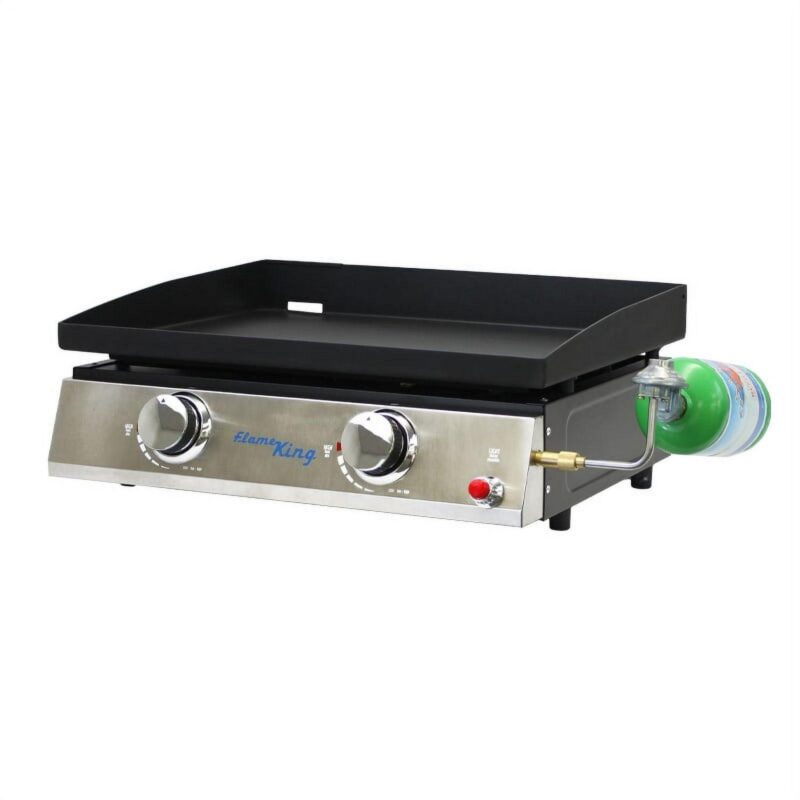 Flame King Portable Tabletop Propane Griddle Grill for Outdoor Cooking, Cast Iron, 2-Burner