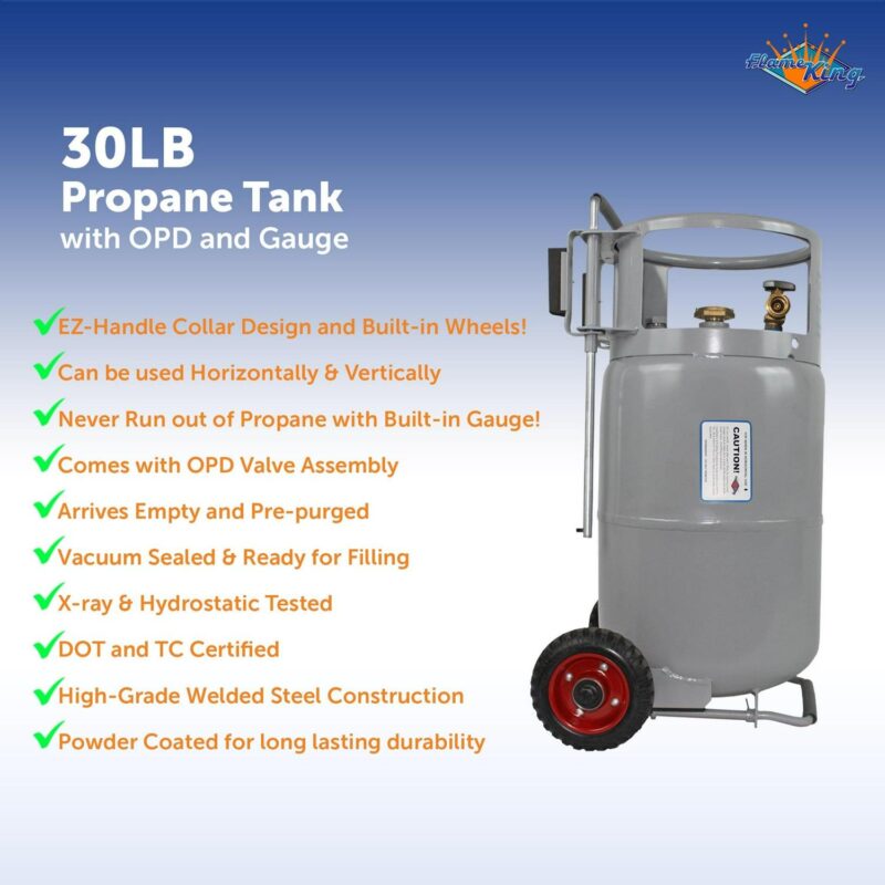 Flame King YSN30HOG Horizontal and Vertical Propane Cylinder with Premium OPD and Built-in Gauge, Gray - Image 4