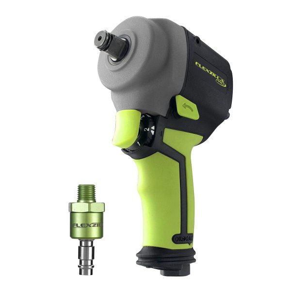 FlexzillaA Pro Mini Impact Wrench, 1/2  Drive, with Flexzilla Pro High Flow Ball Swivel Plug, ZillaGreena c
