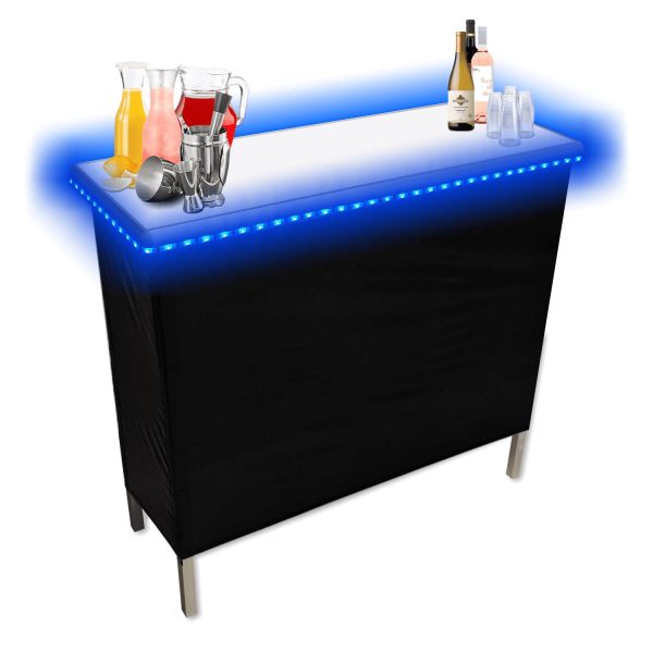 Folding Portable Party Bar with Patented Multi-Color LED Lights, Storage Shelf, Carrying Bag, and 2 Skirts (40  L x 36  H) - Single