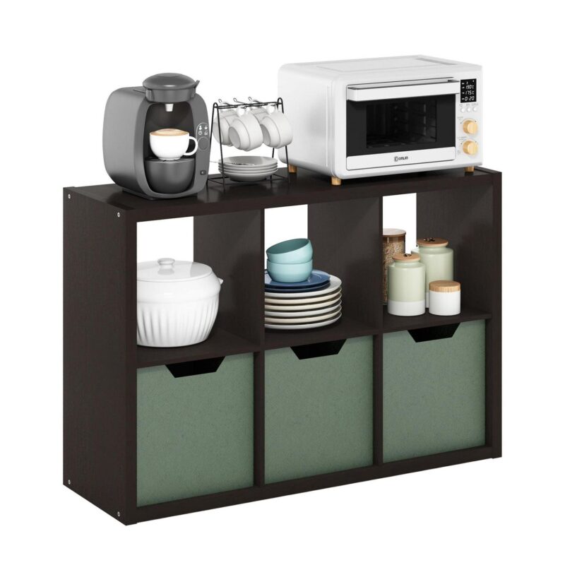 Furinno Cubicle Open Back Decorative Cube Storage Organizer, 6-Cube, Dark Oak - Image 4