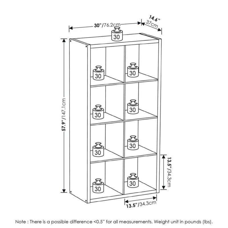 Furinno Cubicle Open Back Decorative Cube Storage Organizer, 8-Cube, Light Grey - Image 6