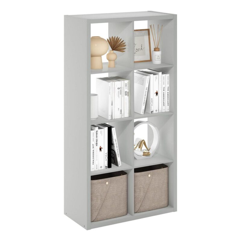 Furinno Cubicle Open Back Decorative Cube Storage Organizer, 8-Cube, Light Grey - Image 4