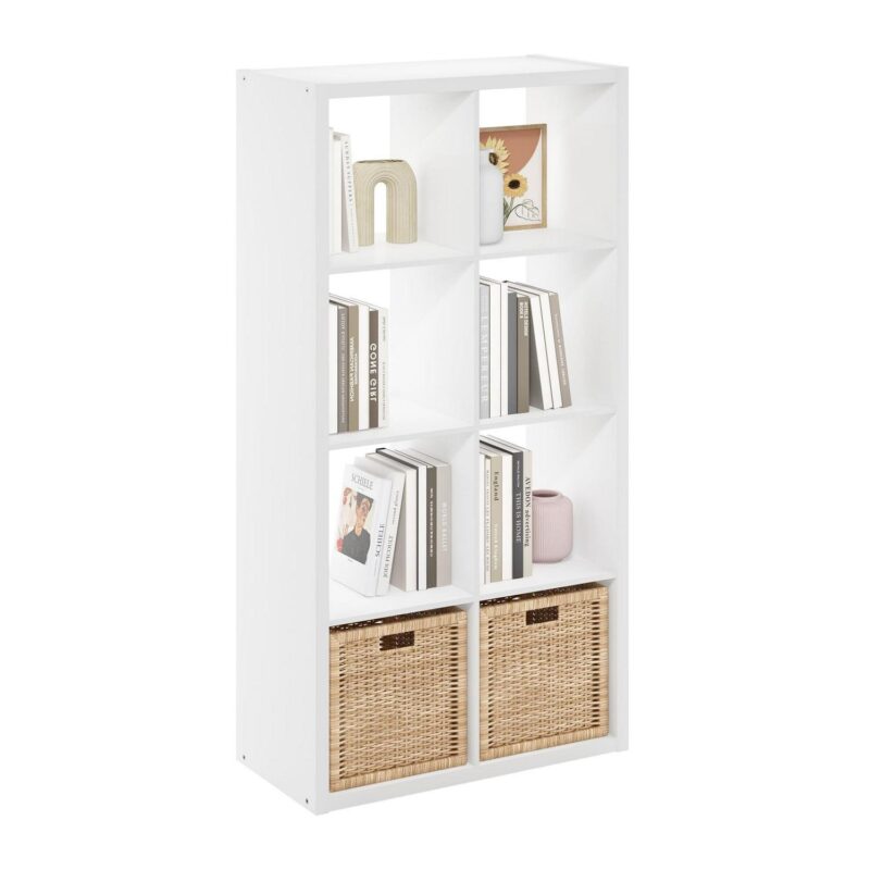 Furinno Cubicle Open Back Decorative Cube Storage Organizer, 8-Cube, White - Image 4