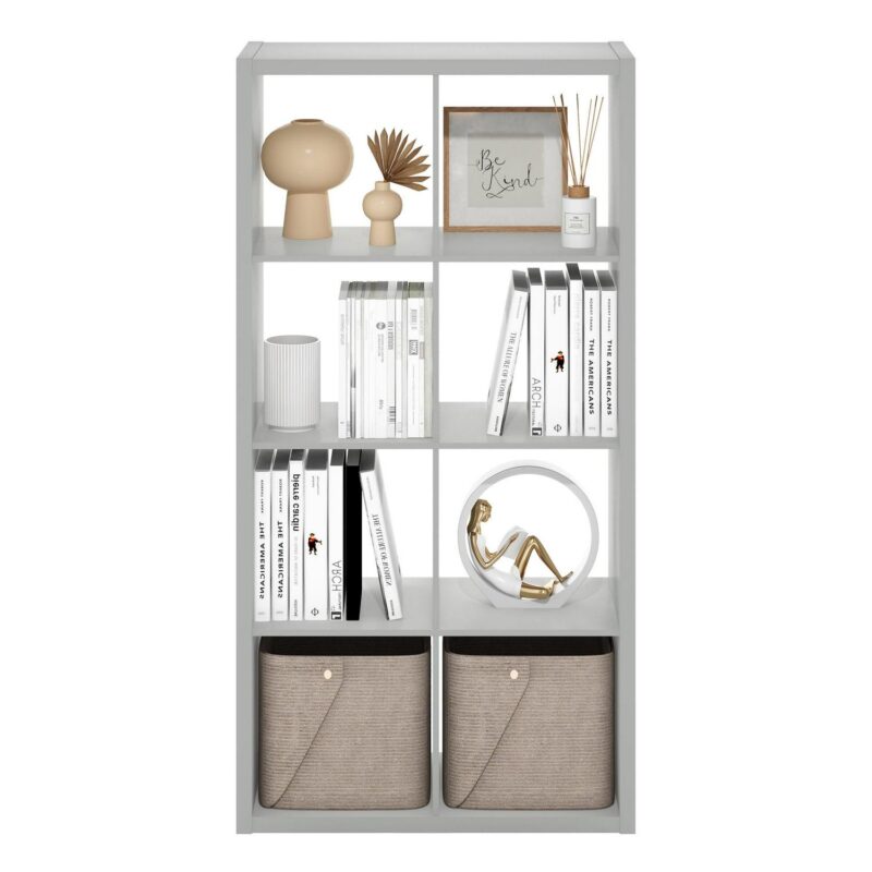 Furinno Cubicle Open Back Decorative Cube Storage Organizer, 8-Cube, Light Grey - Image 5