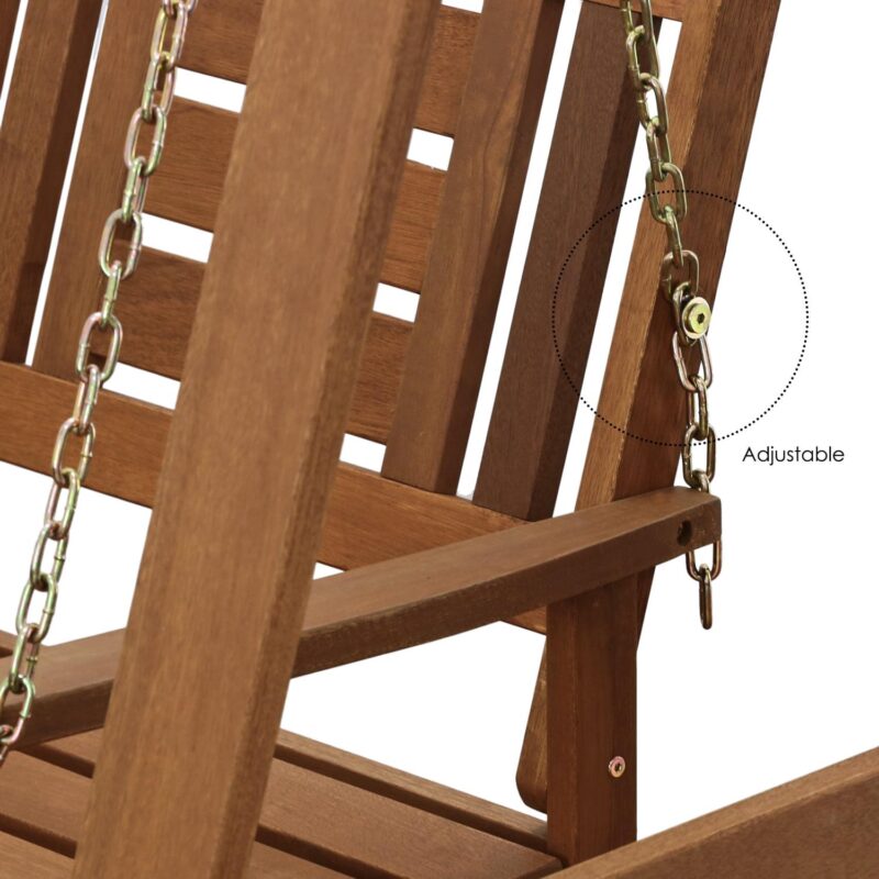 Furinno Tioman Hardwood Hanging Porch Swing with Stand in Teak Oil, Natural - Image 5