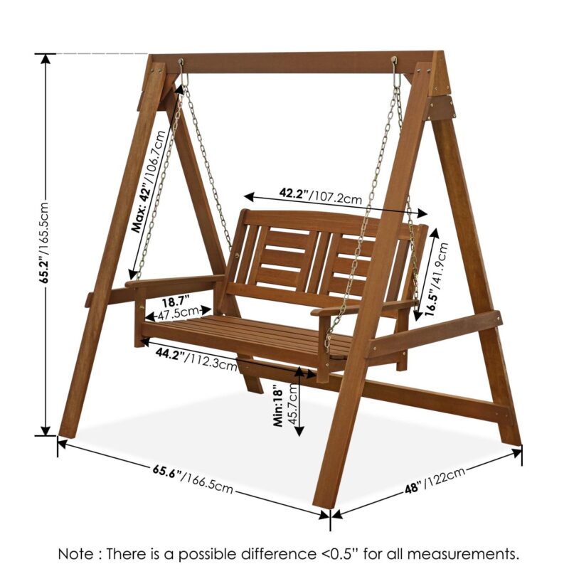 Furinno Tioman Hardwood Hanging Porch Swing with Stand in Teak Oil, Natural - Image 7