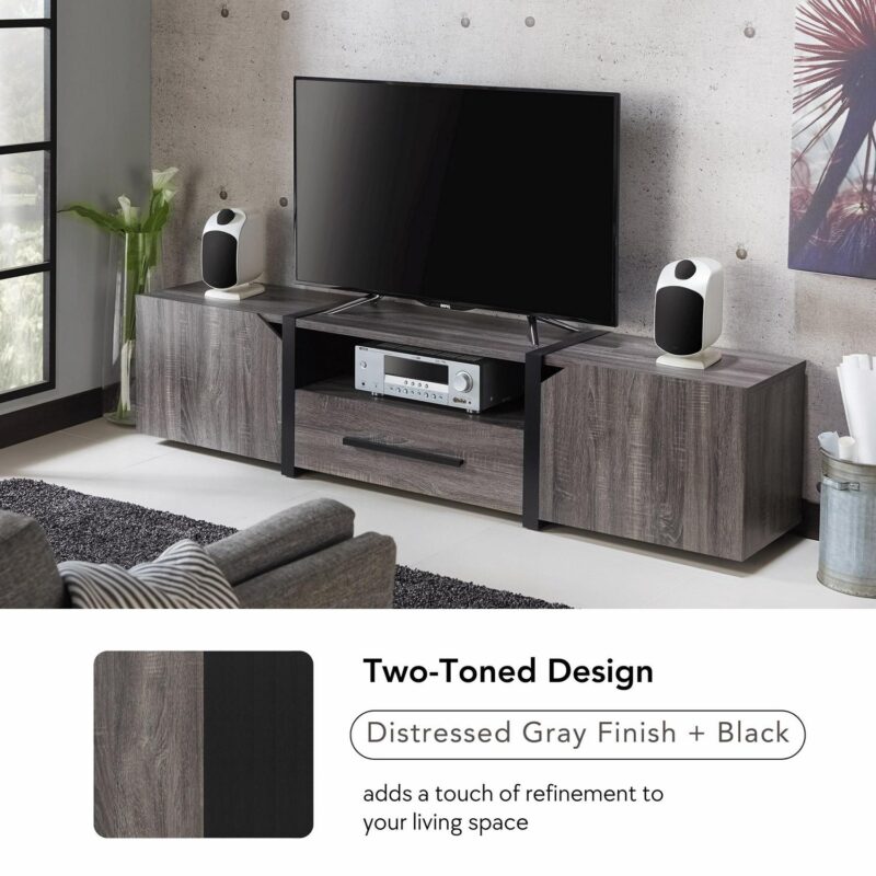Furniture of America Clipe TV Stand for TVs up to 85 , Distressed Gray - Image 9