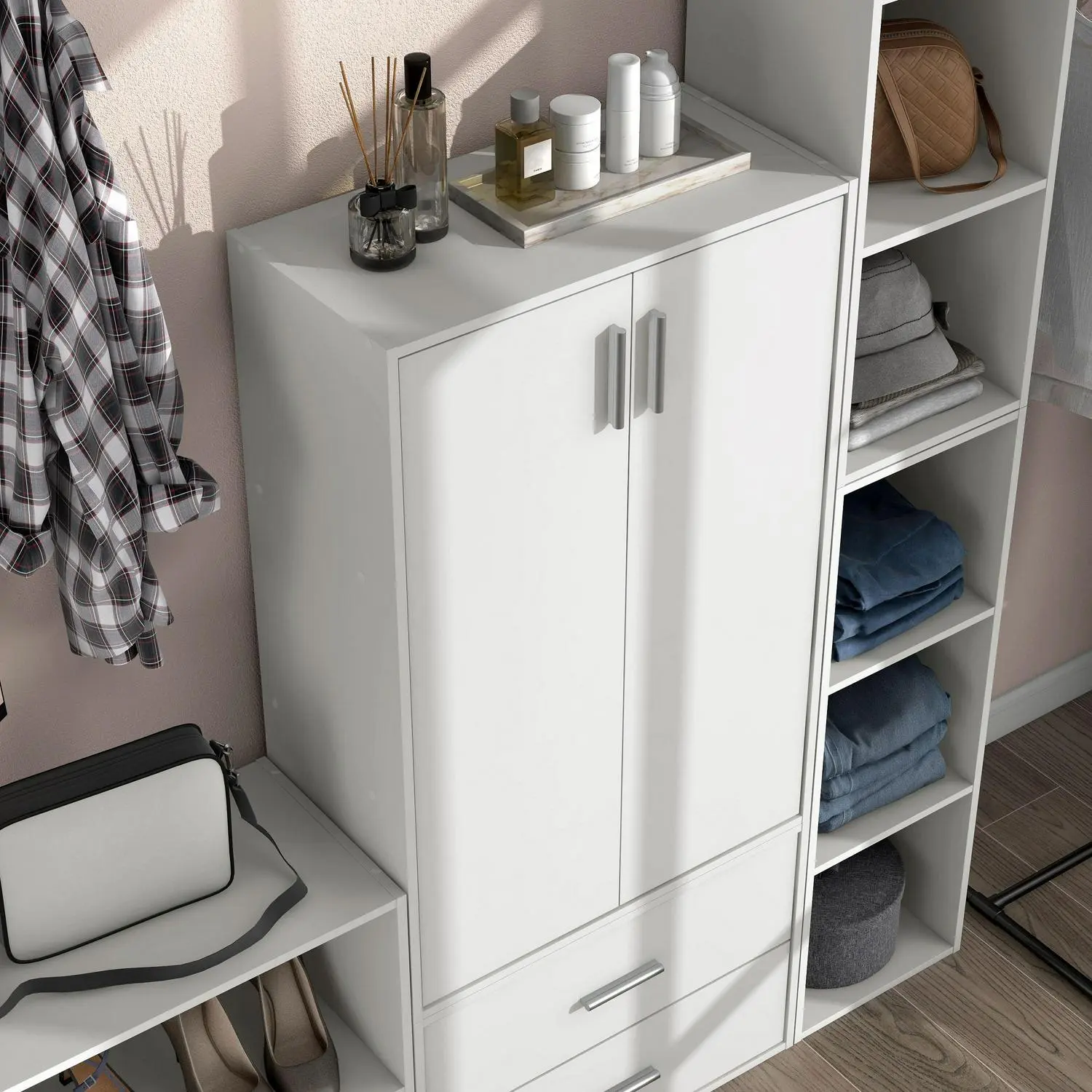 Furniture of America Brooks Stackable 3-Tier Wood White Cabinet with Door - Image 9