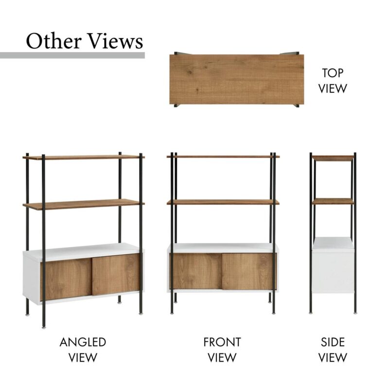 Furniture of America Trist Transitional 3-Shelf Bookcase with Sliding Doors, White and Oak - Image 8