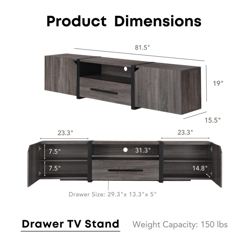 Furniture of America Clipe TV Stand for TVs up to 85 , Distressed Gray - Image 13