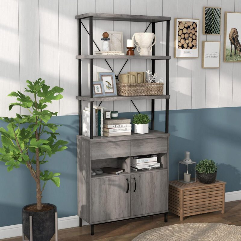 Furniture of America Brix LibrerA-a para Adultos de Madera con MAoltiples Almacenamientos Roble Gris Vintage - Image 8