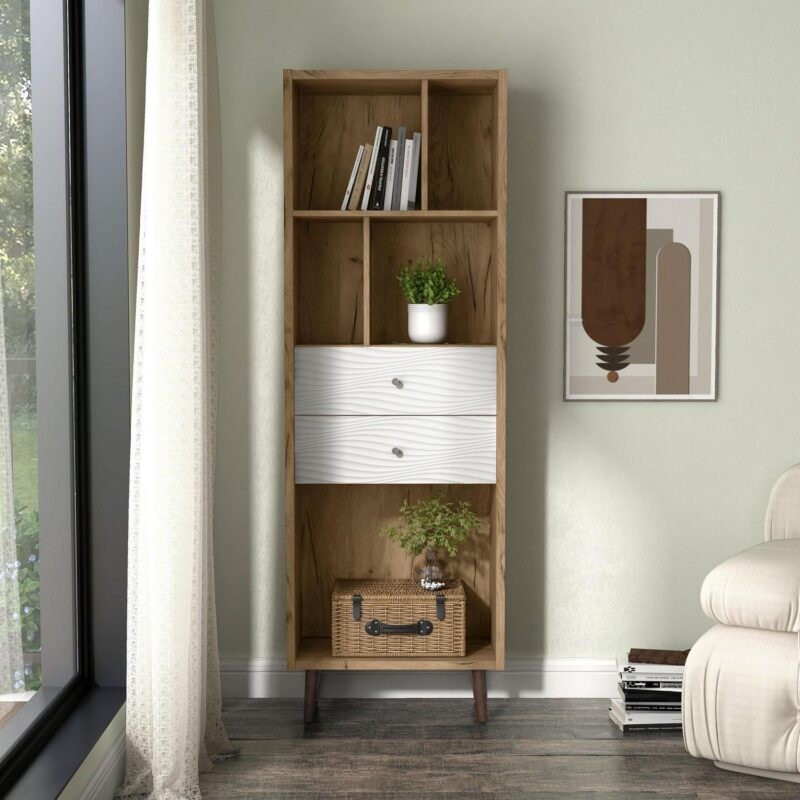 Furniture of America Nye Mid-Century Modern 5-Shelf Standard Bookcase with Light Oak