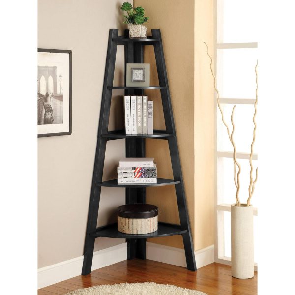 Furniture of America Reno Adult Modern 5-Shelf Corner Bookcase, Black