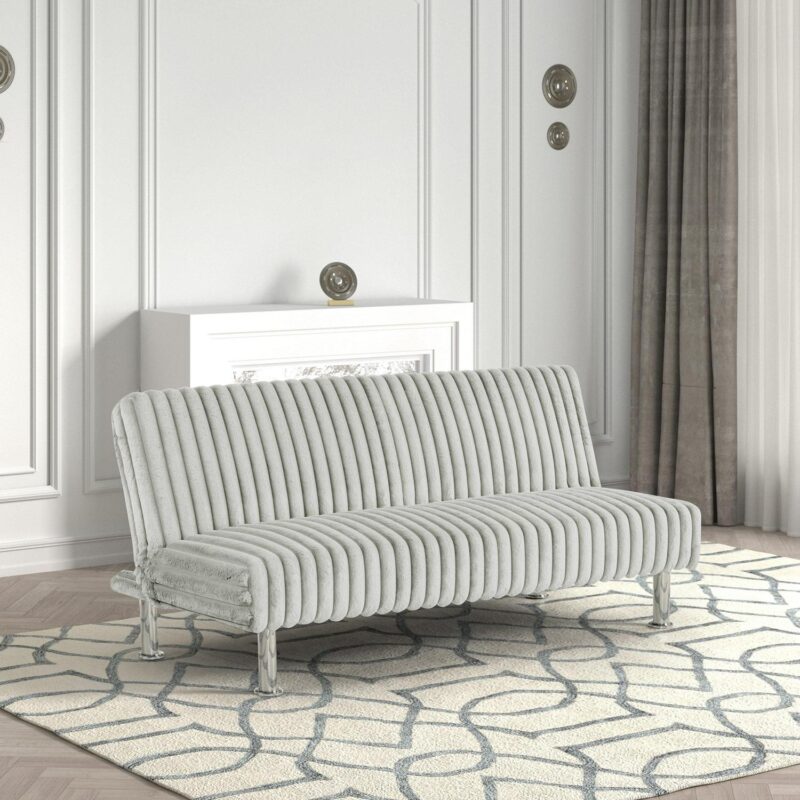 Furniture of America Wuntly Convertible Chenille Futon Sofa Daybeds up to 500 lbs, Light Gray
