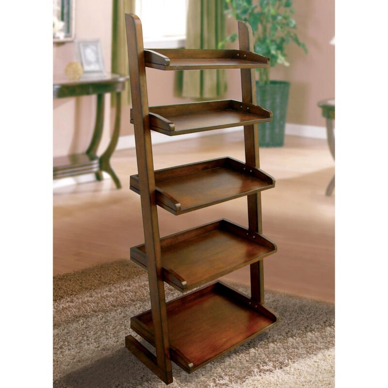 Furniture of America Carley 5-Shelf Ladder Leaning Bookcase, Antique Oak - Image 3