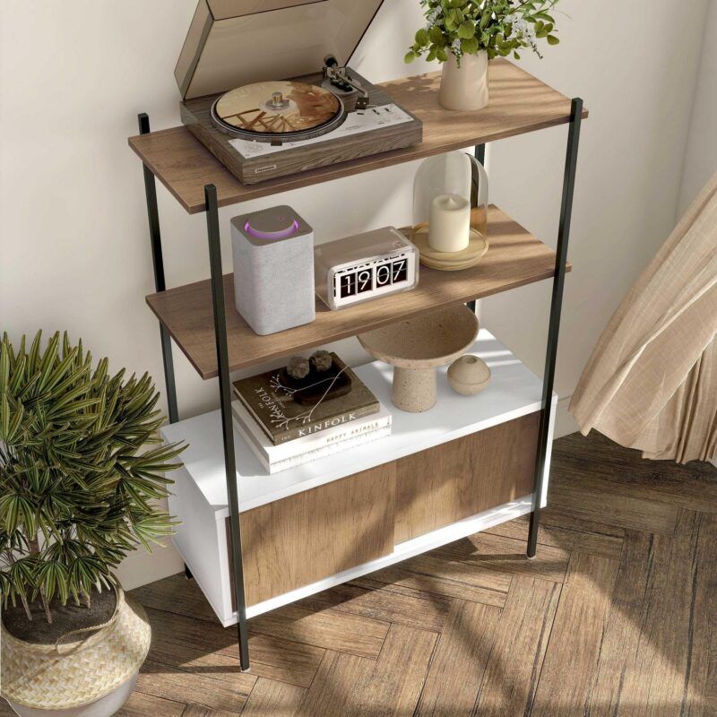 Furniture of America Trist Transitional 3-Shelf Bookcase with Sliding Doors, White and Oak - Image 15